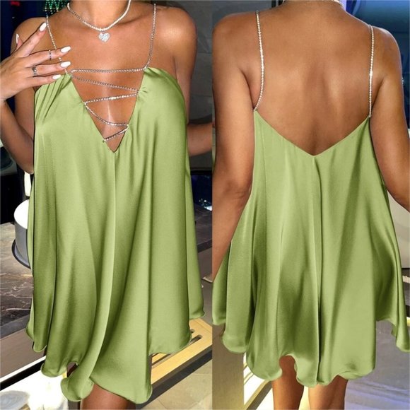 . Dresses & Skirts - Rhinestone Strap Cami Mini Dress green